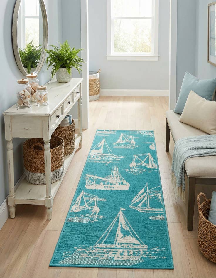 Detail image of 2' x 6'  Washable Coastal Indoor / Outdoor Runner Rug