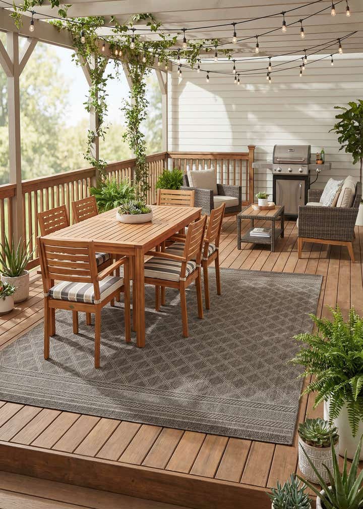 7' 1 x 10' Easy-Clean Trellis Indoor / Outdoor Rug