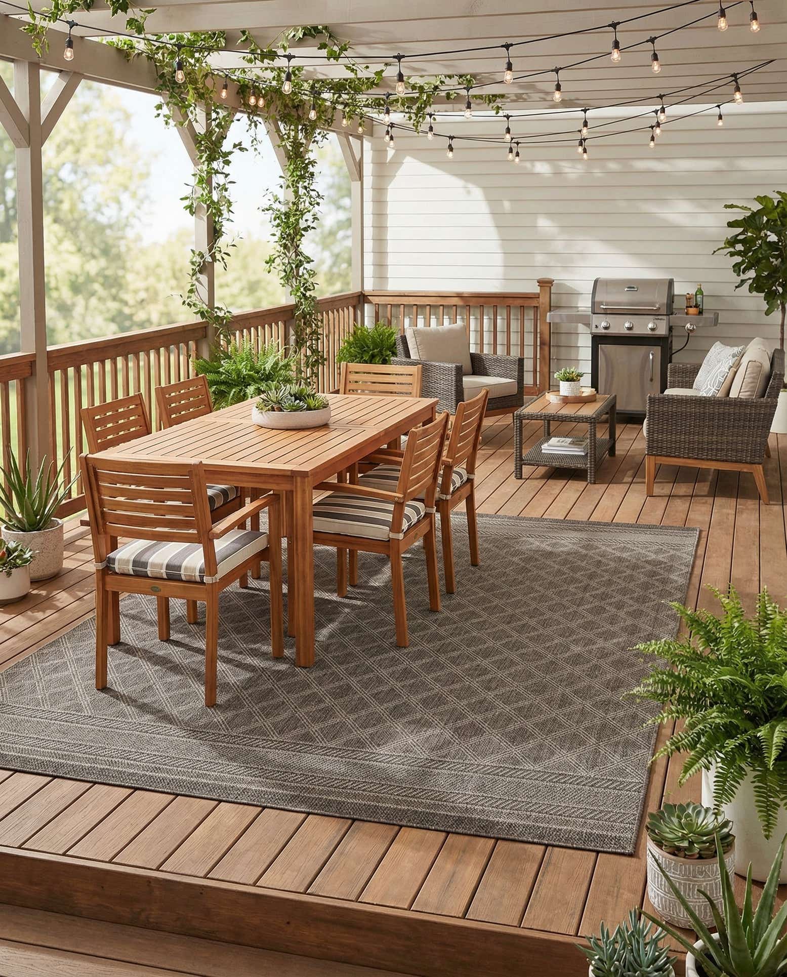 7' 1 x 10' Easy-Clean Trellis Indoor / Outdoor Rug