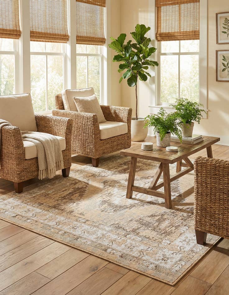 Detail image of 5' 3 x 5' 3  Washable Traditional Indoor / Outdoor Square Rug