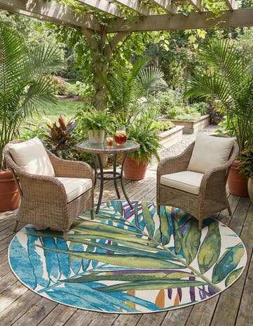 6' x 6' Easy-Clean Botanical Indoor / Outdoor Round Rug