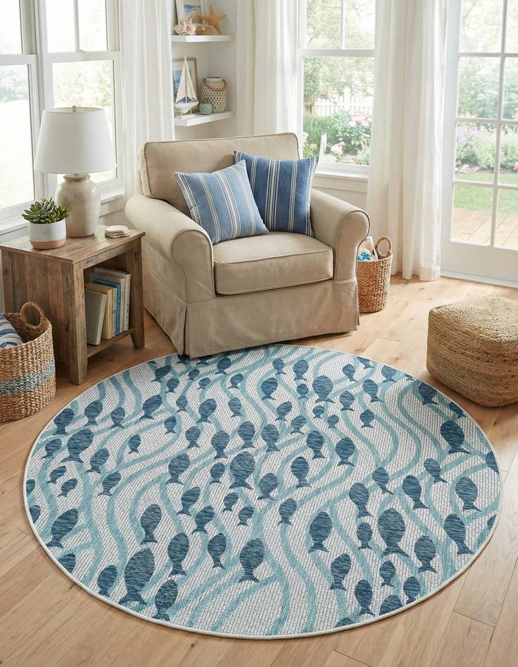 Detail image of  6' 1 x 6' 1  Washable Coastal Indoor / Outdoor Round Rug