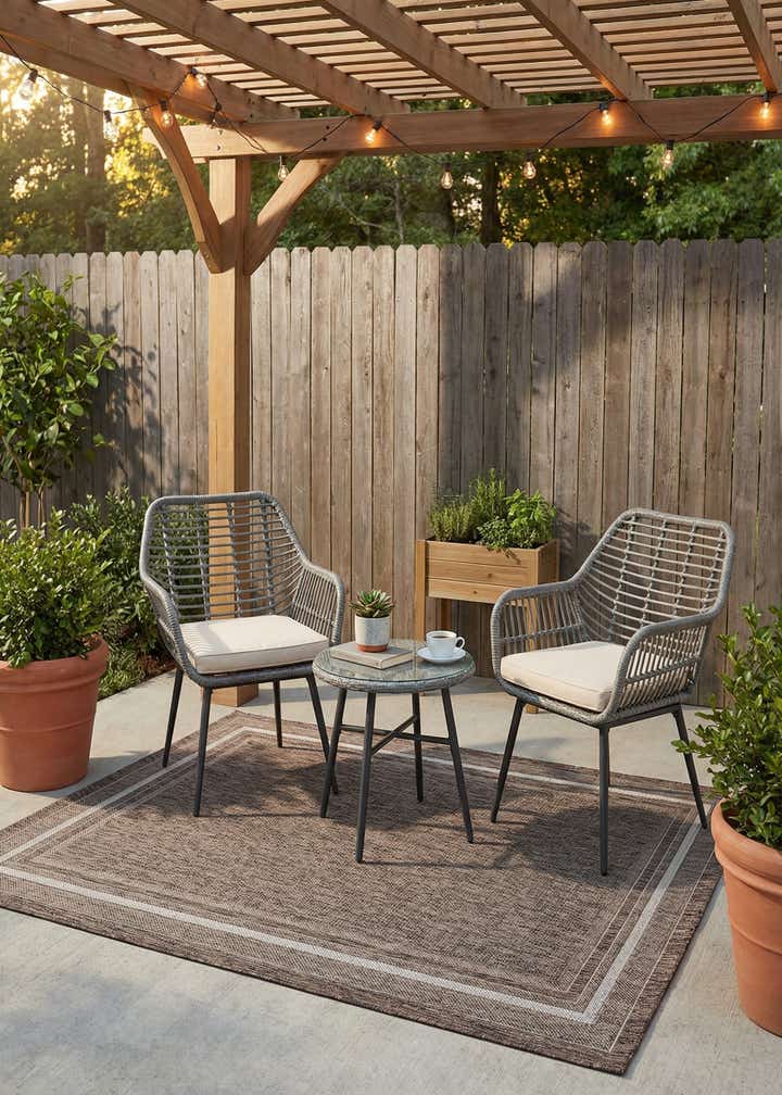 5' 3 x 7' Easy-Clean Border Indoor / Outdoor Rug
