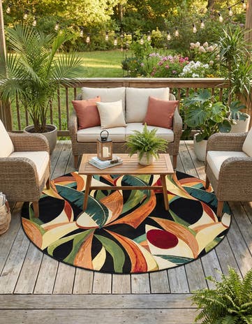 7' 10 x 7' 10 Easy-Clean Botanical Indoor / Outdoor Round Rug