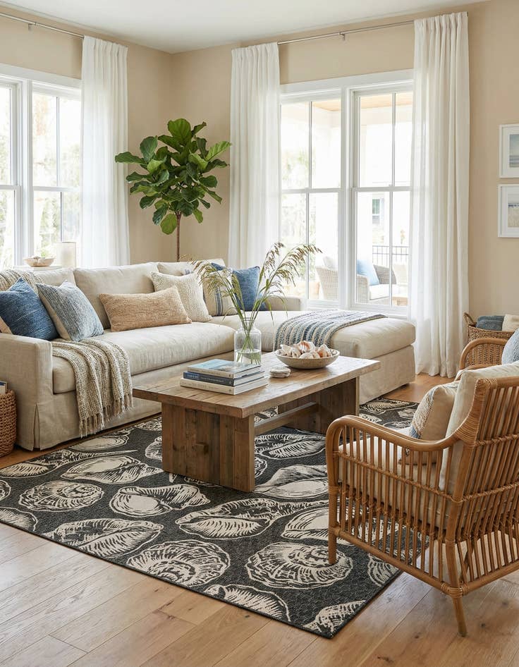 Detail image of 10' x 10'  Washable Coastal Indoor / Outdoor Square Rug