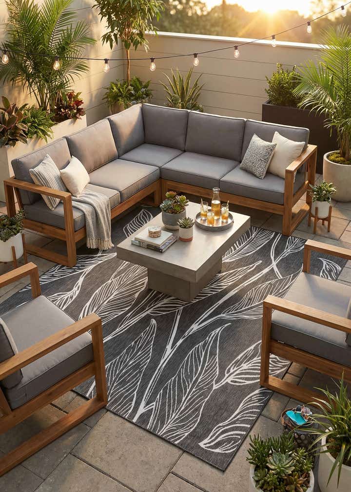 10' 8 x 10' 8 Easy-Clean Botanical Indoor / Outdoor Square Rug