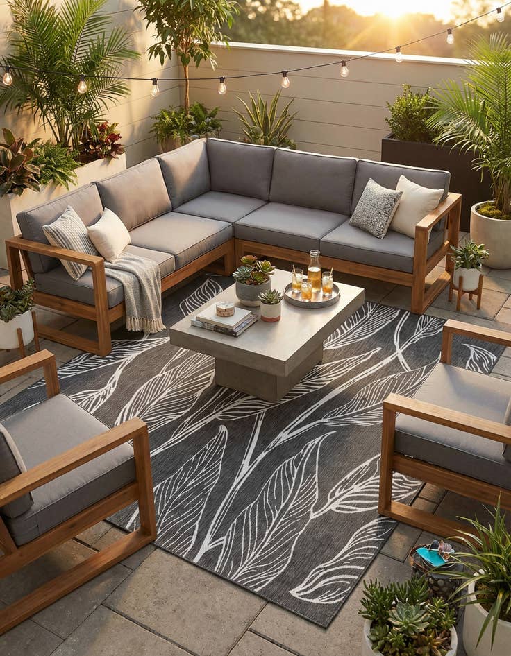 Detail image of 10' 8 x 10' 8 Easy-Clean Botanical Indoor / Outdoor Square Rug