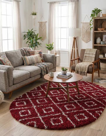 Burgundy Red Trellis Shag Oval Rug