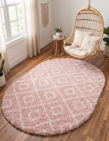 Light Pink Lattice Shag Oval Rug