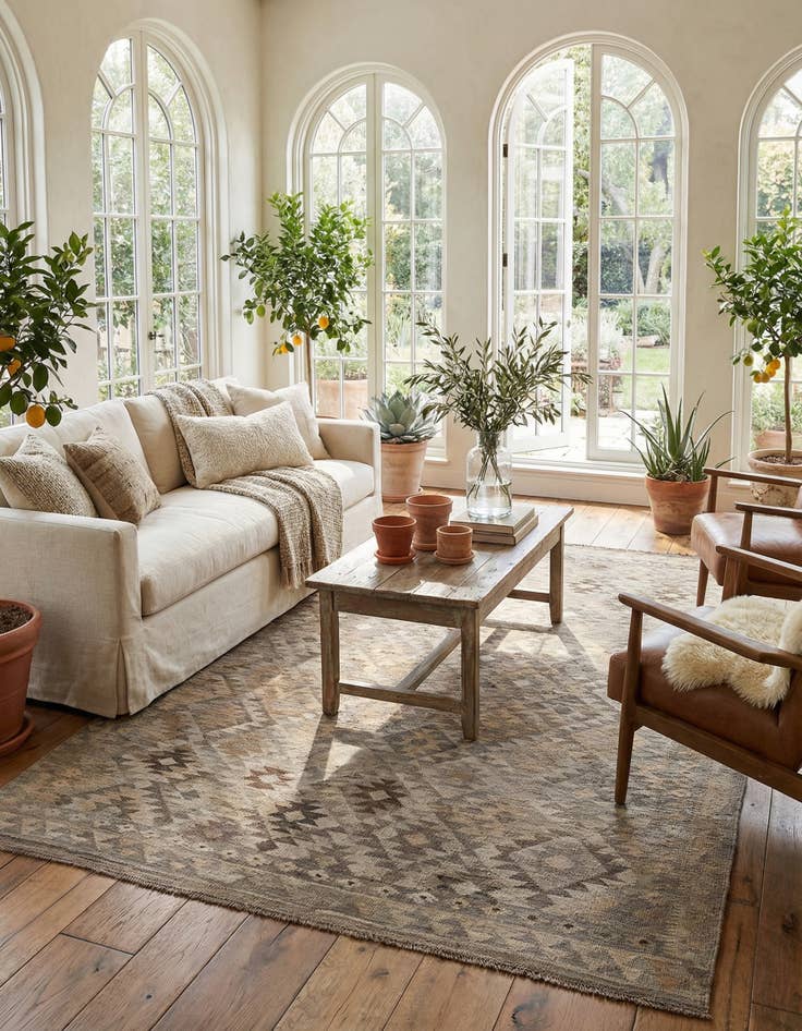 Detail image of 6' 2 x 9' 2  Hand Woven Kilim Maymana Wool Rug