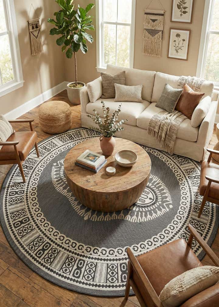 13' x 13' Easy-Clean Traditional Indoor / Outdoor Round Rug