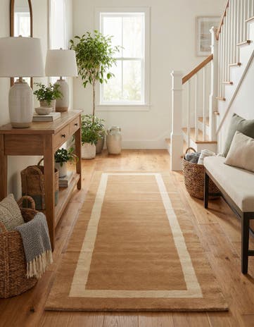 Latte Brown Jill Zarin Border Wool Runner Rug