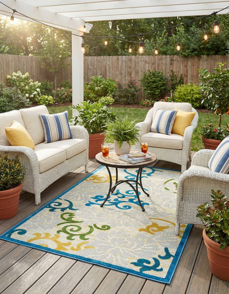 Detail image of 4' x 6'  Washable Botanical Indoor / Outdoor Rug