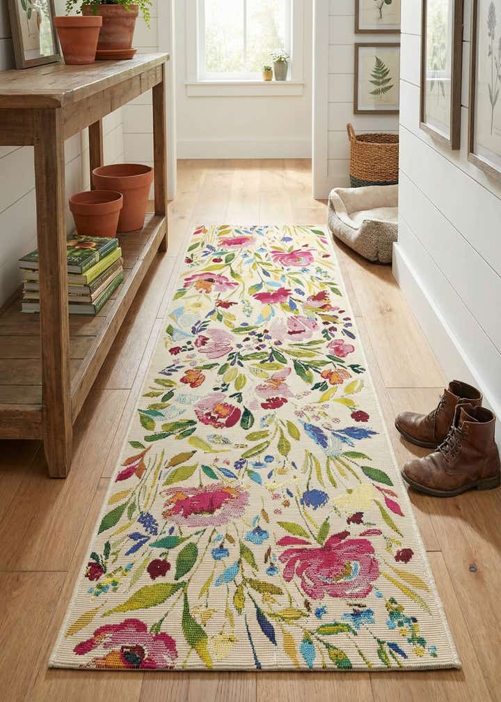 2' x 6' Easy-Clean Botanical Indoor / Outdoor Runner Rug