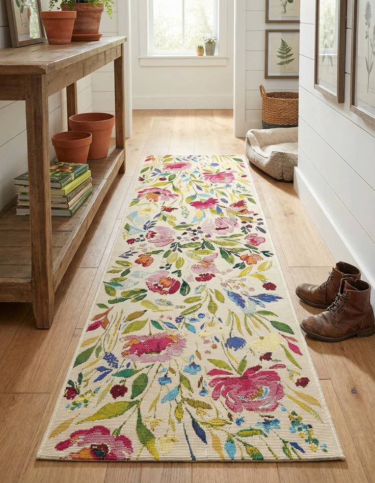 Detail image of 2' x 6' Easy-Clean Botanical Indoor / Outdoor Runner Rug