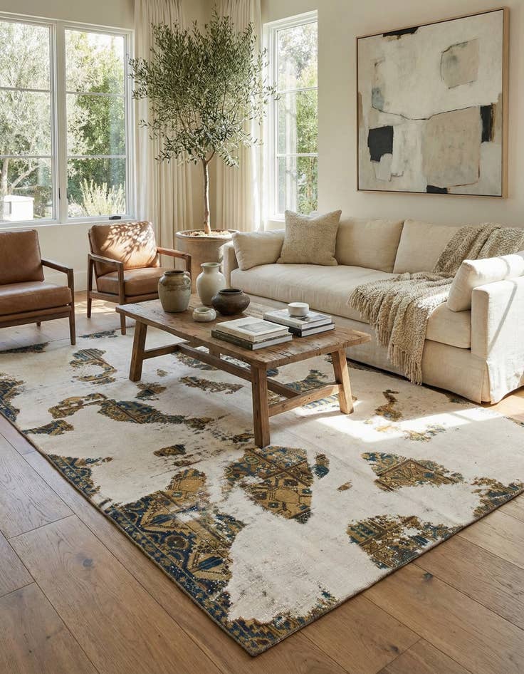 Detail image of 6' 7 x 9' 6  Hand Knotted Ultra Vintage Persian Wool Rug