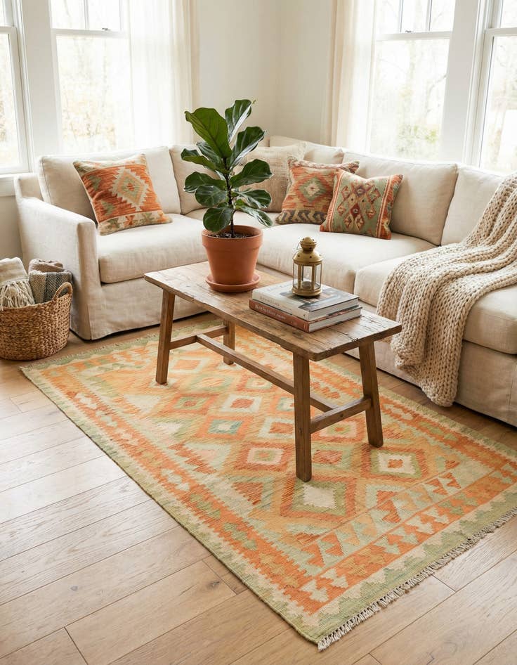 Detail image of 3' 3 x 5'  Hand Woven Kilim Waziri Wool Rug