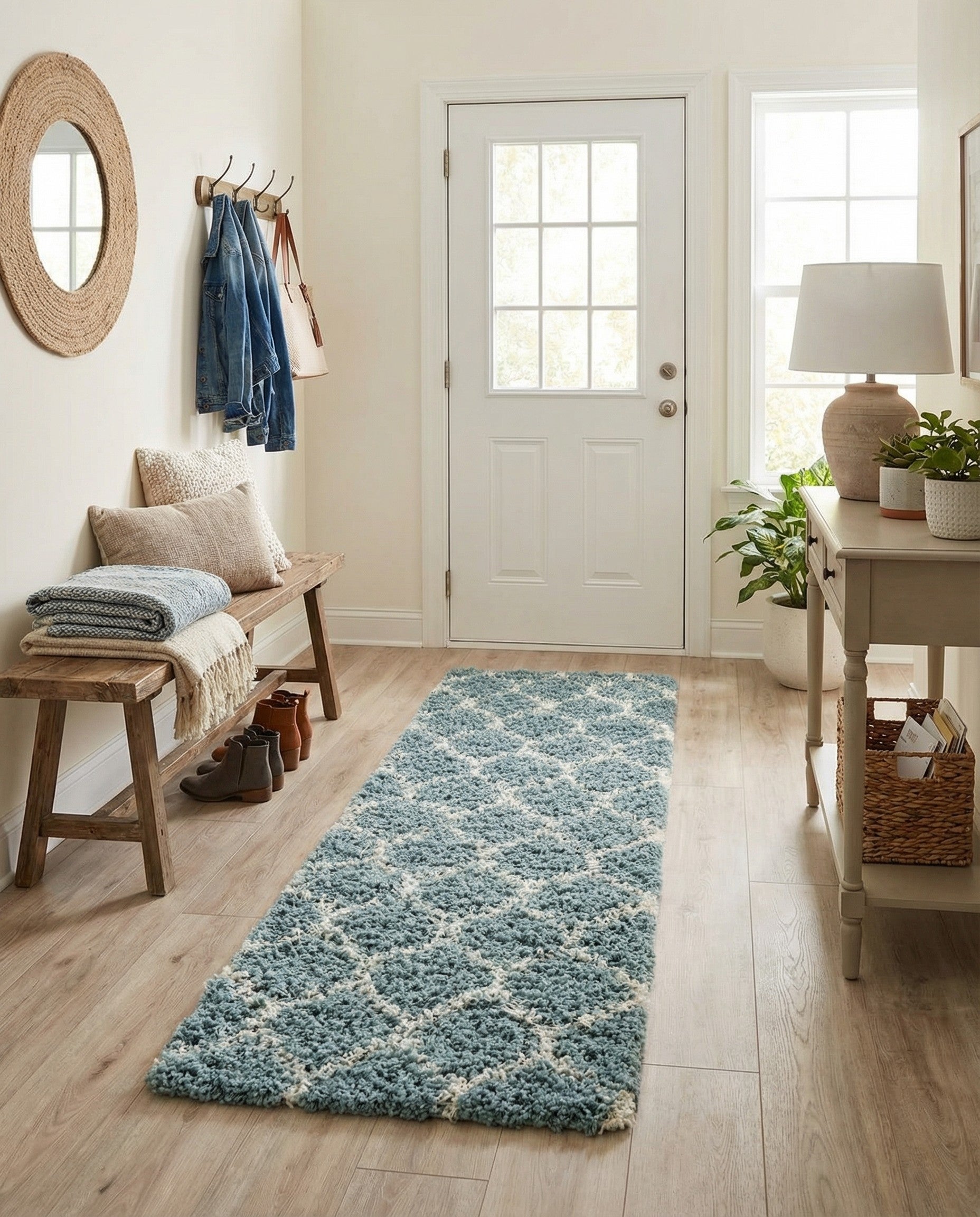  2' x 6' Lattice Shag Runner Rug