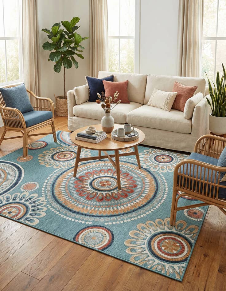 Detail image of  6' 4 x 9'  Washable Botanical Indoor / Outdoor Rug