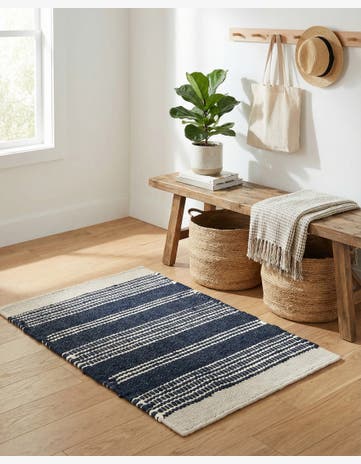 Navy Blue Hand Woven Lariat Rug