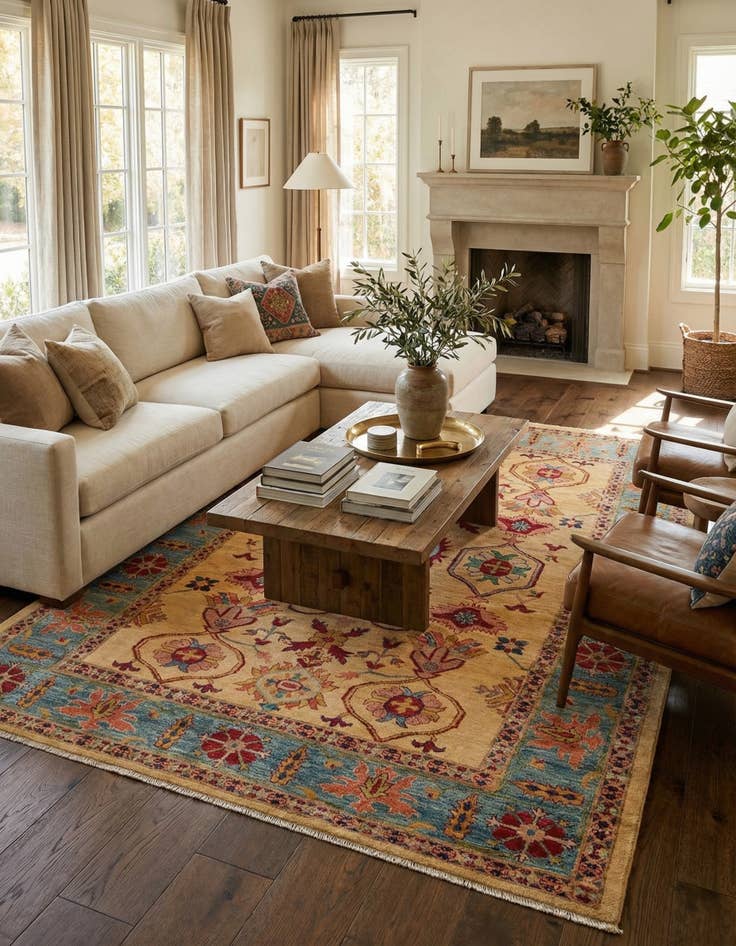 Detail image of  6' 6 x 9' 8  Hand Knotted Ziegler Wool Rug