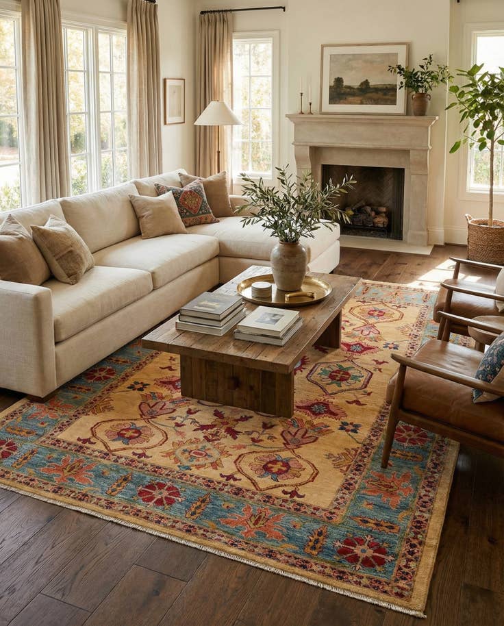 Detail image of 6' 6 x 9' 8 Hand Knotted Ziegler Wool Rug
