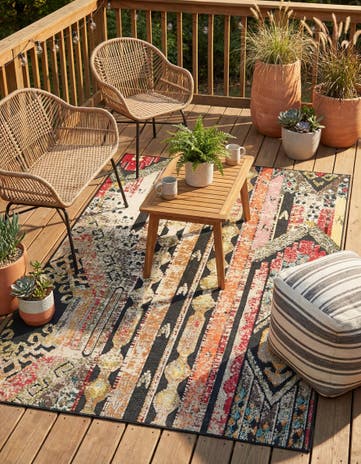 Multi Black Easy-Clean Casablanca Indoor / Outdoor Rug