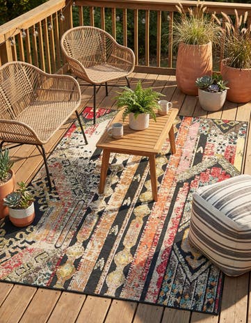 Multi Black Easy-Clean Casablanca Indoor / Outdoor Rug