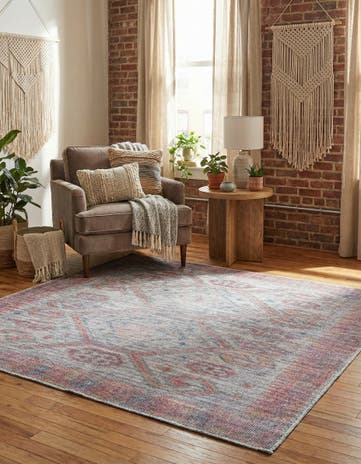 Rust red and Beige Washable Sisu Square Rug