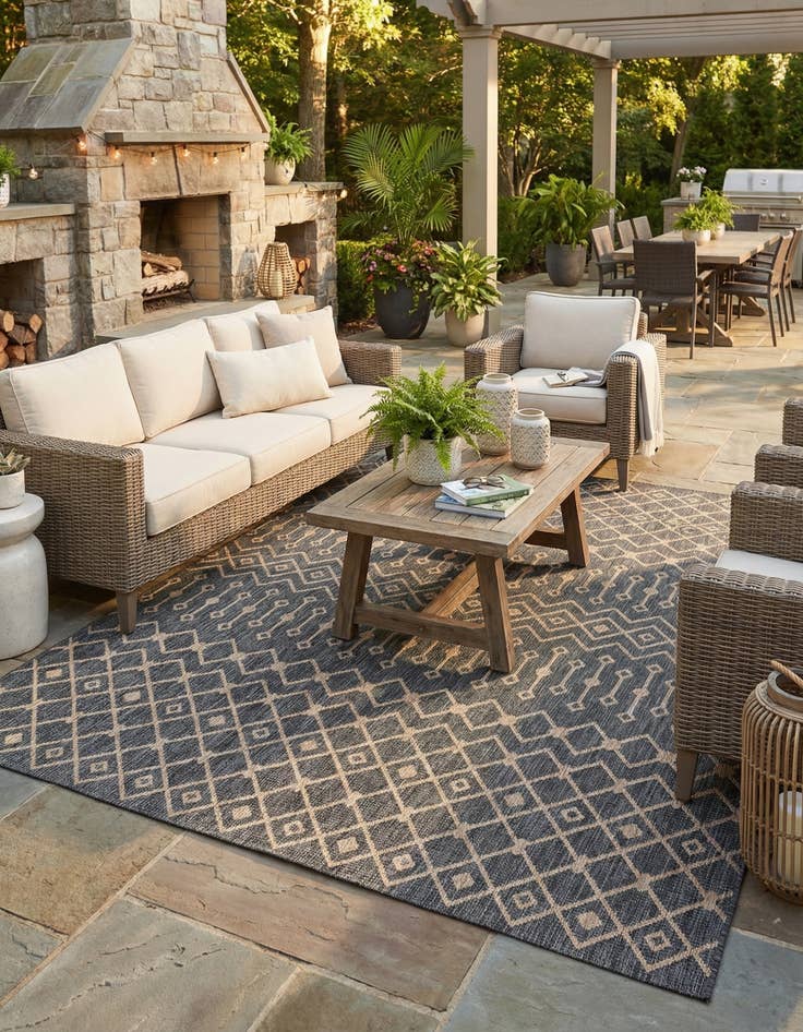 Detail image of 9' x 12' Easy-Clean Trellis Indoor / Outdoor Rug