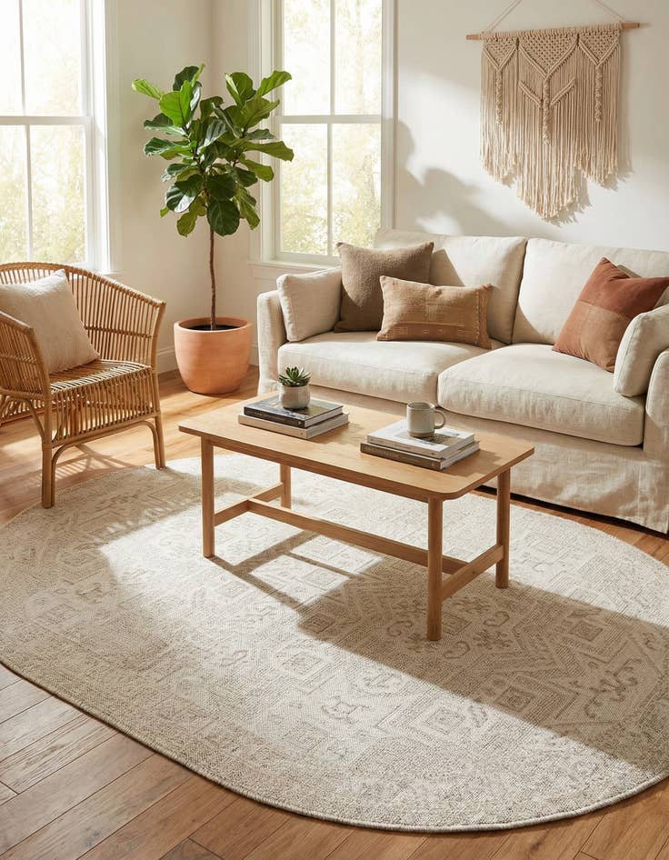 Detail image of 5' 3 x 8'  Washable Aztec Indoor / Outdoor Oval Rug