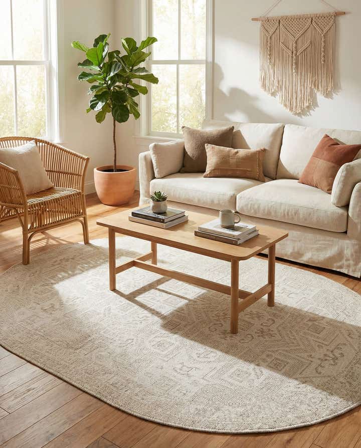 5' 3 x 8' Easy-Clean Aztec Indoor / Outdoor Oval Rug