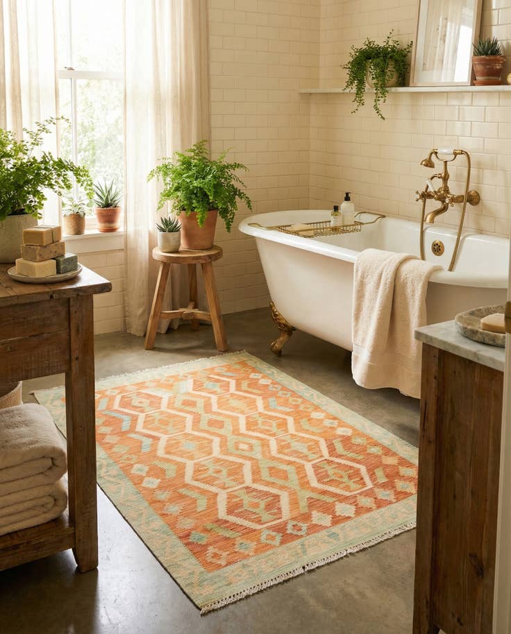 Detail image of 3' 4 x 4' 8 Hand Woven Kilim Waziri Wool Rug
