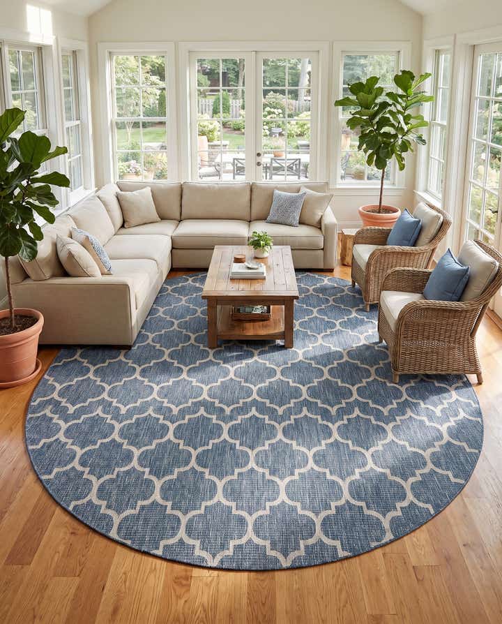 12' x 12' Easy-Clean Trellis Indoor / Outdoor Round Rug