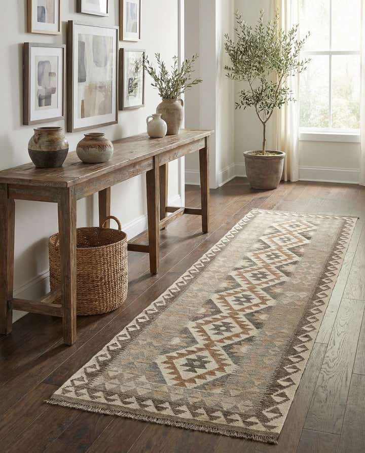 2' 9 x 9' 7 Hand Woven Kilim Maymana Wool Runner Rug