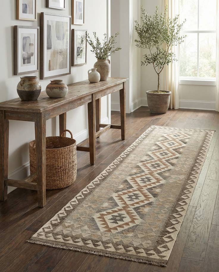 Detail image of 2' 9 x 9' 7 Hand Woven Kilim Maymana Wool Runner Rug