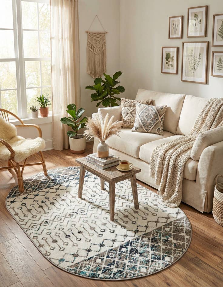 Detail image of  4' x 6' Moroccan Trellis Oval Rug