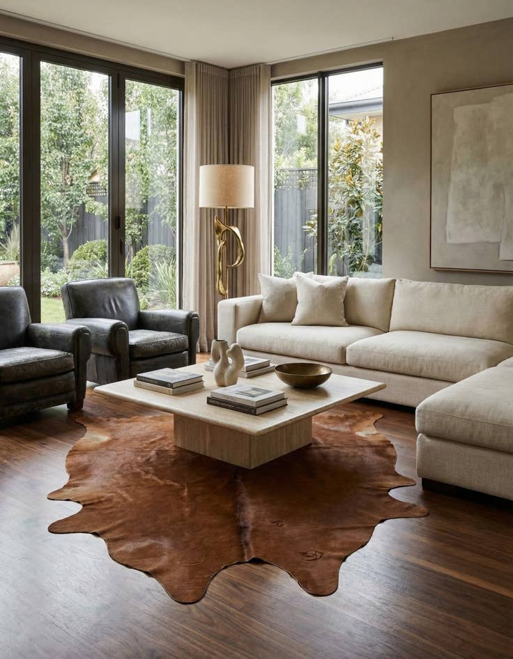 Detail image of 6' 9 x 7' 8 Cowhide Leather Rug