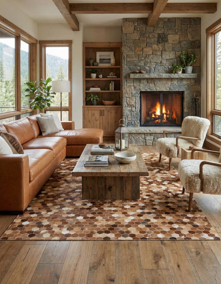 Detail image of 5' x 8' Cowhide Stocks Rug