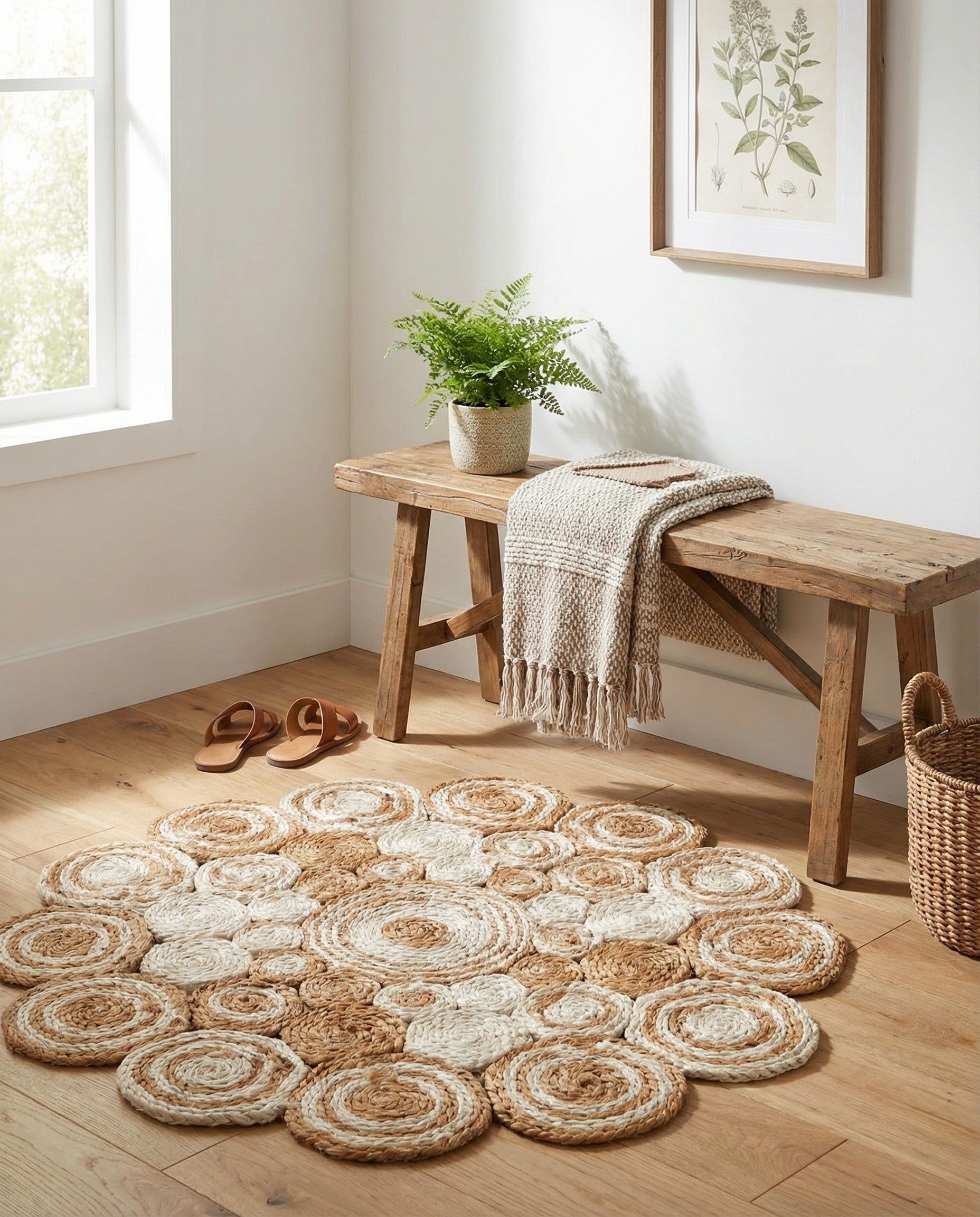  2' x 2'  Hand Braided Jute Round Rug