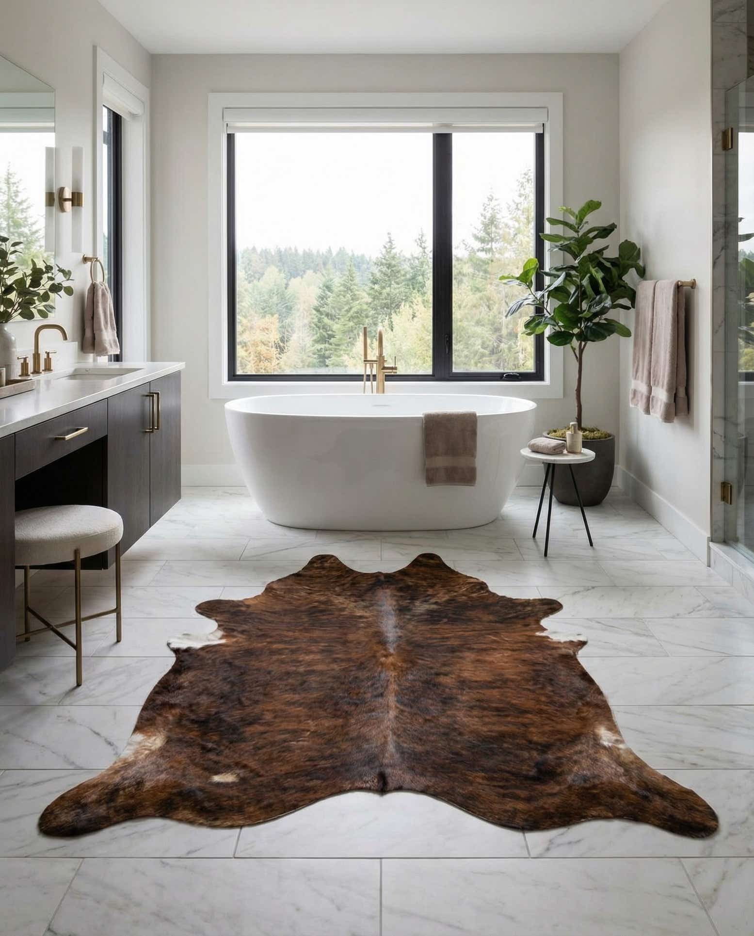 5' 8 x 5' 10 Cowhide Leather Square Rug