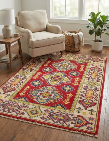 3' 4 x 4' 10 Hand Knotted Kazak Rug