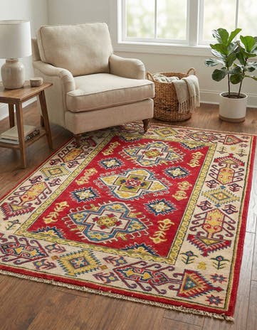 3' 4 x 4' 10 Hand Knotted Kazak Rug