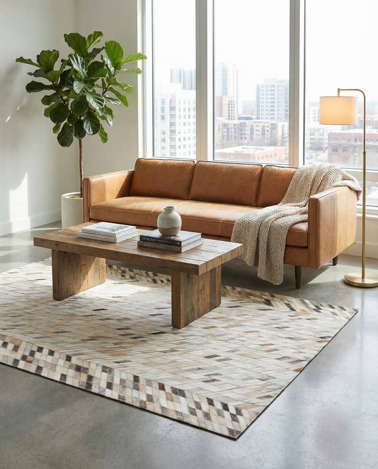 Detail image of 5' x 7' 10 Cowhide Leather Rug