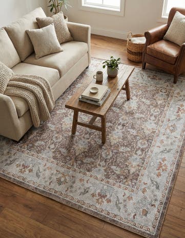 Almond Brown Washable Timeless Square Rug