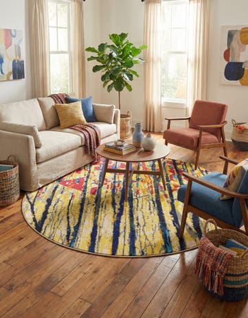 Yellow Washable Hyacinth Round Rug