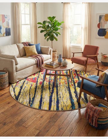 Yellow Washable Hyacinth Round Rug