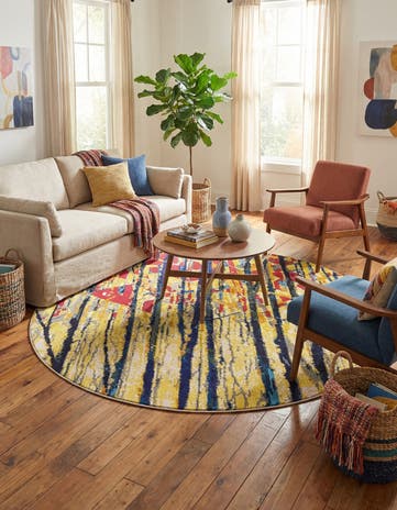 Yellow Washable Hyacinth Round Rug