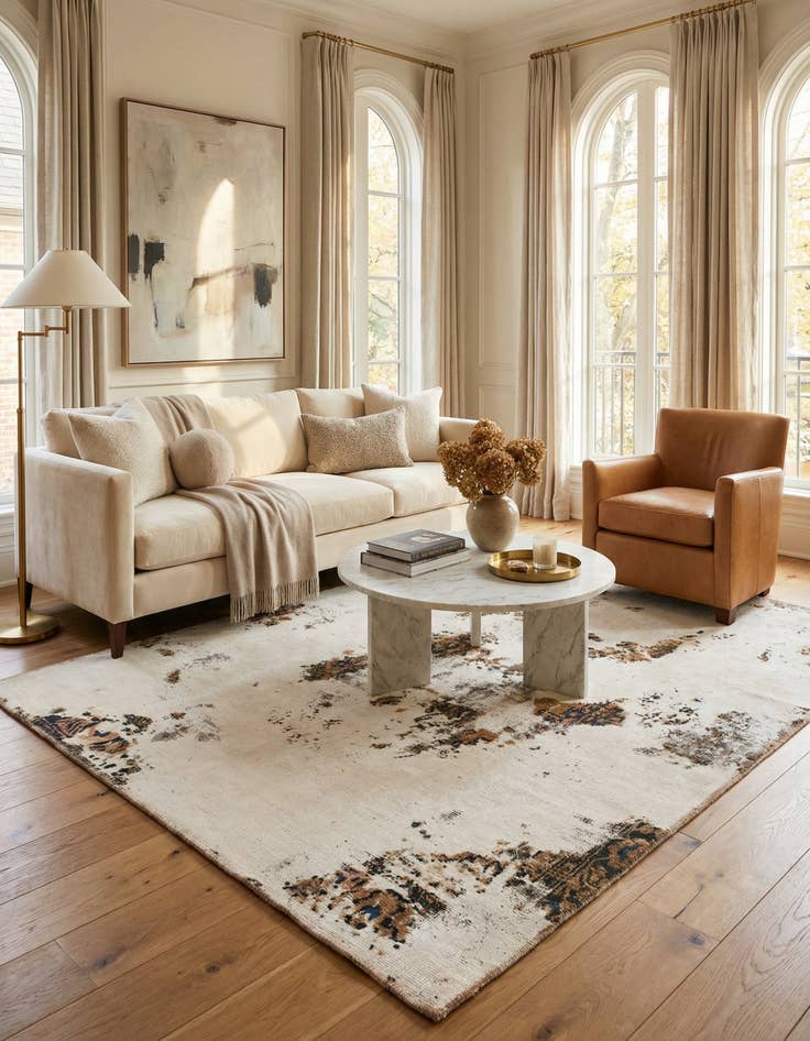 Detail image of 5' 8 x 7'  Hand Knotted Ultra Vintage Persian Wool Rug