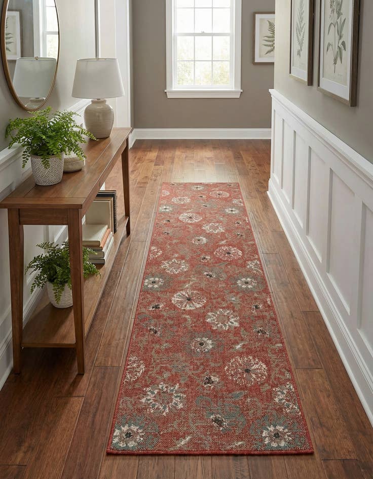 Detail image of  2' 7 x 10'  Washable Botanical Indoor / Outdoor Runner Rug